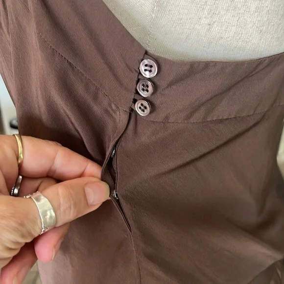 BCBGMAX Brown Silk Slip Dress with Belt - Picture 6 of 11